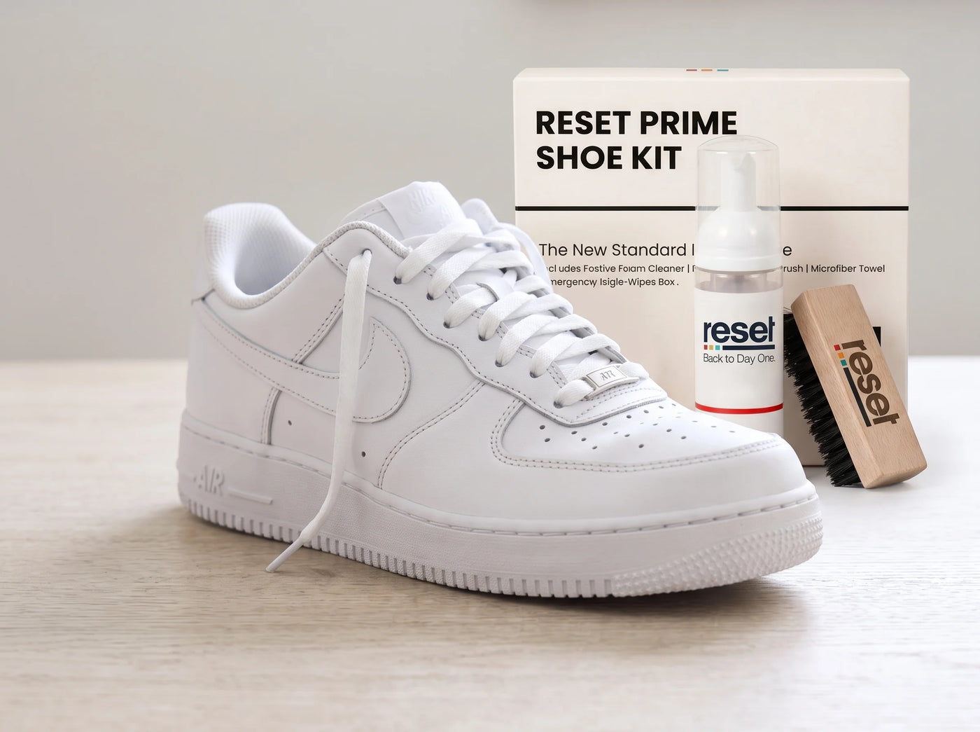 After — the same sneaker cleaned and restored with the RESET kit